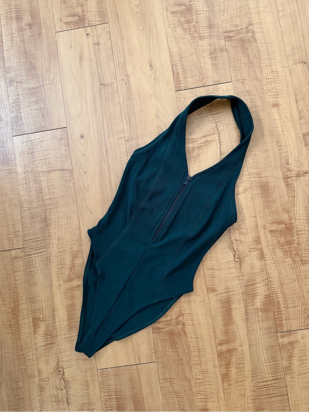 Vintage Dark Green Halter Zip-Front One-Piece Bodysuit Y2K Size Small